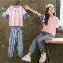 上下セット 子供服 半袖 Tシャツ セットアップ キッズ カジュアル 女の子 パンツセット ウエストゴム スポーツウェア ジュニア 2023夏新作