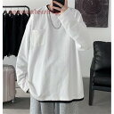 【スーパーセール限定】Tシャツ メンズ 長袖 春 重ね着 丸ネック 大きいサイズ トップス カジュアル ゆったり お兄系