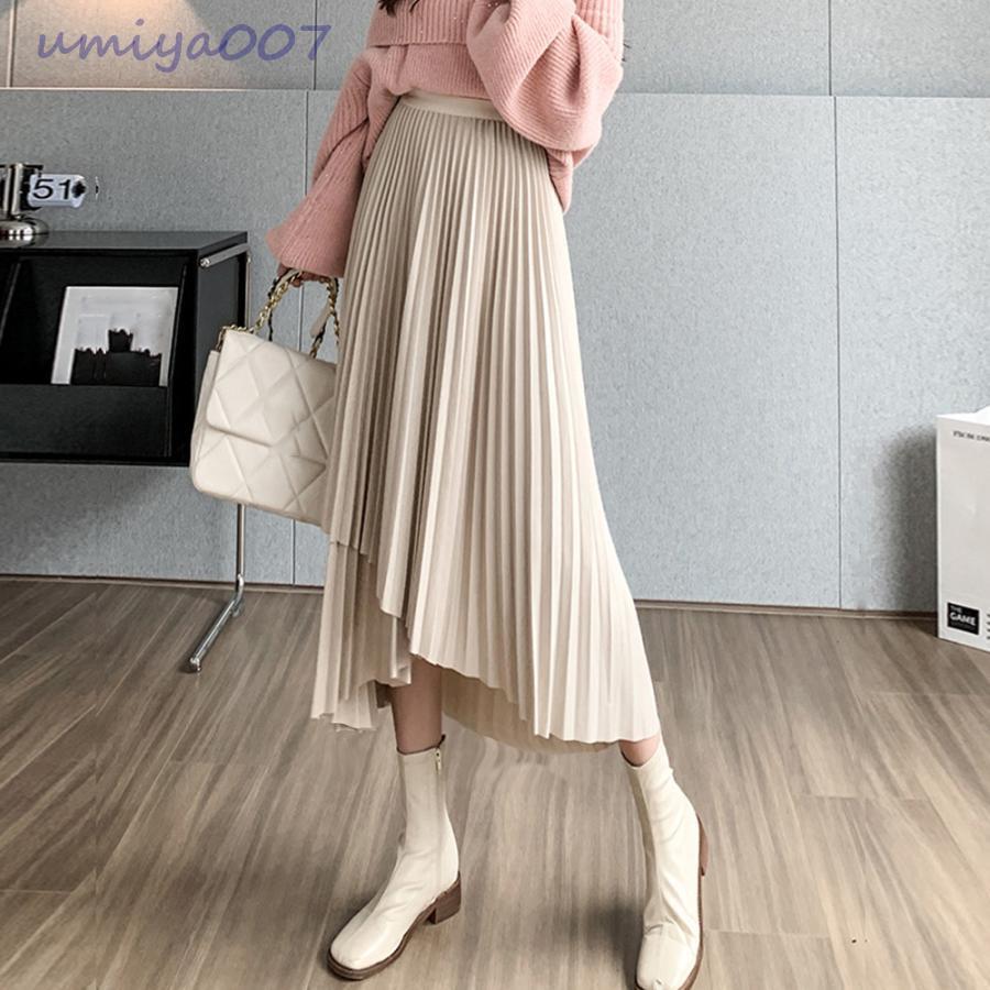 みんなの仲間の不規則裾 プリーツスカート ハイウエスト｜アングル2