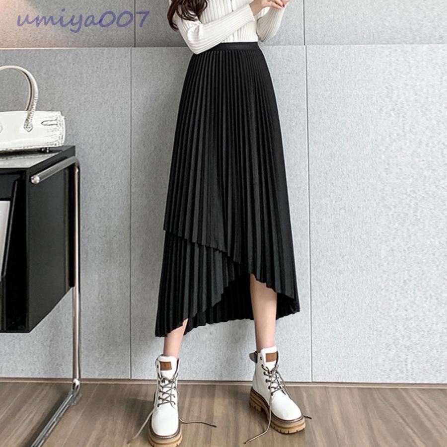 みんなの仲間の不規則裾 プリーツスカート ハイウエスト｜アングル3