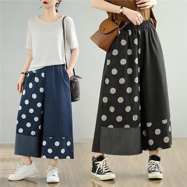 ガウチョパンツ レディース 春新作 ボトムス ドット柄 ズボン ワイド ジェネラル 大人可愛く華やか 大人女性が着こなしやすい 履き心地のラクさGOOD