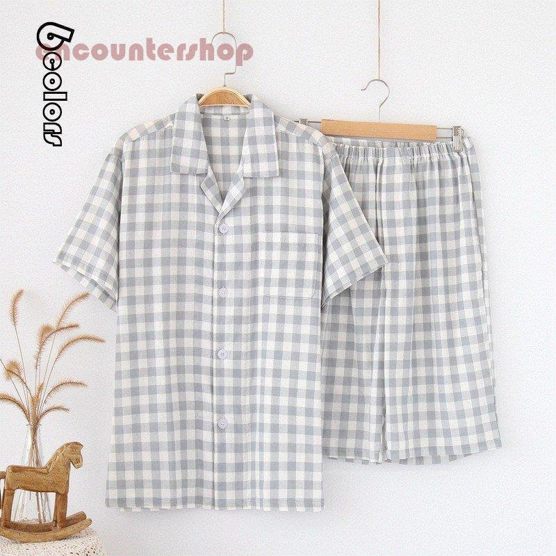 パジャマ メンズ 夏 セットアップ 前開き パジャマ チェック柄 ストライプ 綿 五分丈パンツ 半袖 男性用 大きいサイズ ナイトガウン 部屋着 寝巻き