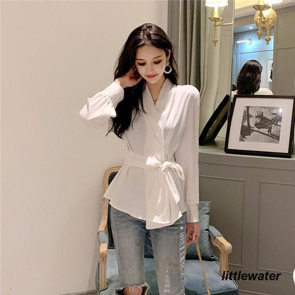 ブラウス レディース ブラウス 長袖 シャツブラウス 女性 ウエストリボン ブラウス きれいめ フェミニン ゆったり 春夏