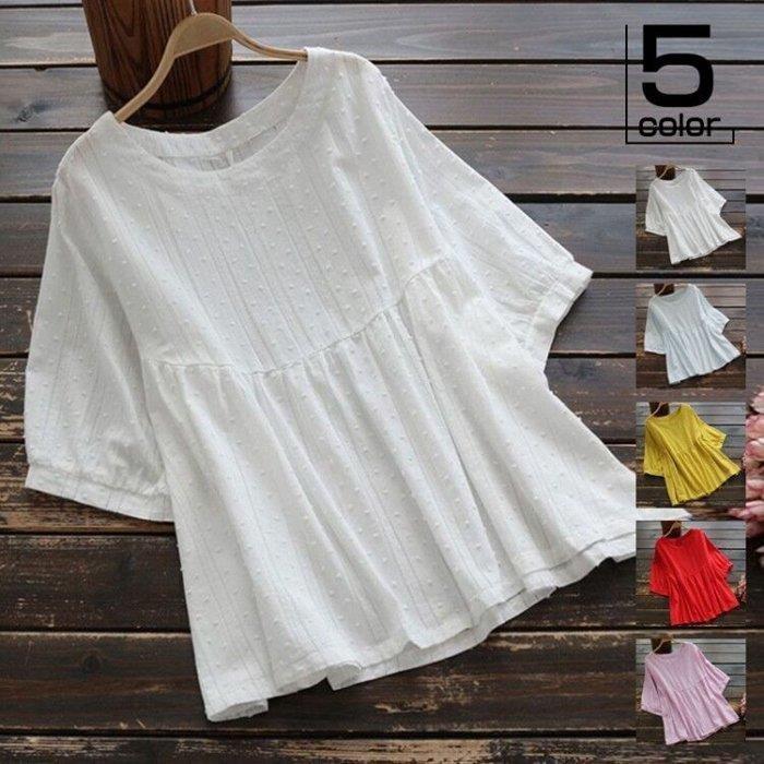 Tシャツ カットソー 綿麻Tシャツ トップス ブラウス レディース 夏 肌触り 半袖 体型カバー チュニック 綿麻 リネンのサムネイル