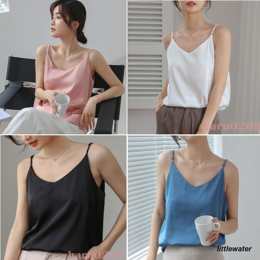 キャミソール インナー シルク Vネック レディース サテン キャミ サテン シンプル レース 夏 春 秋 ツ..