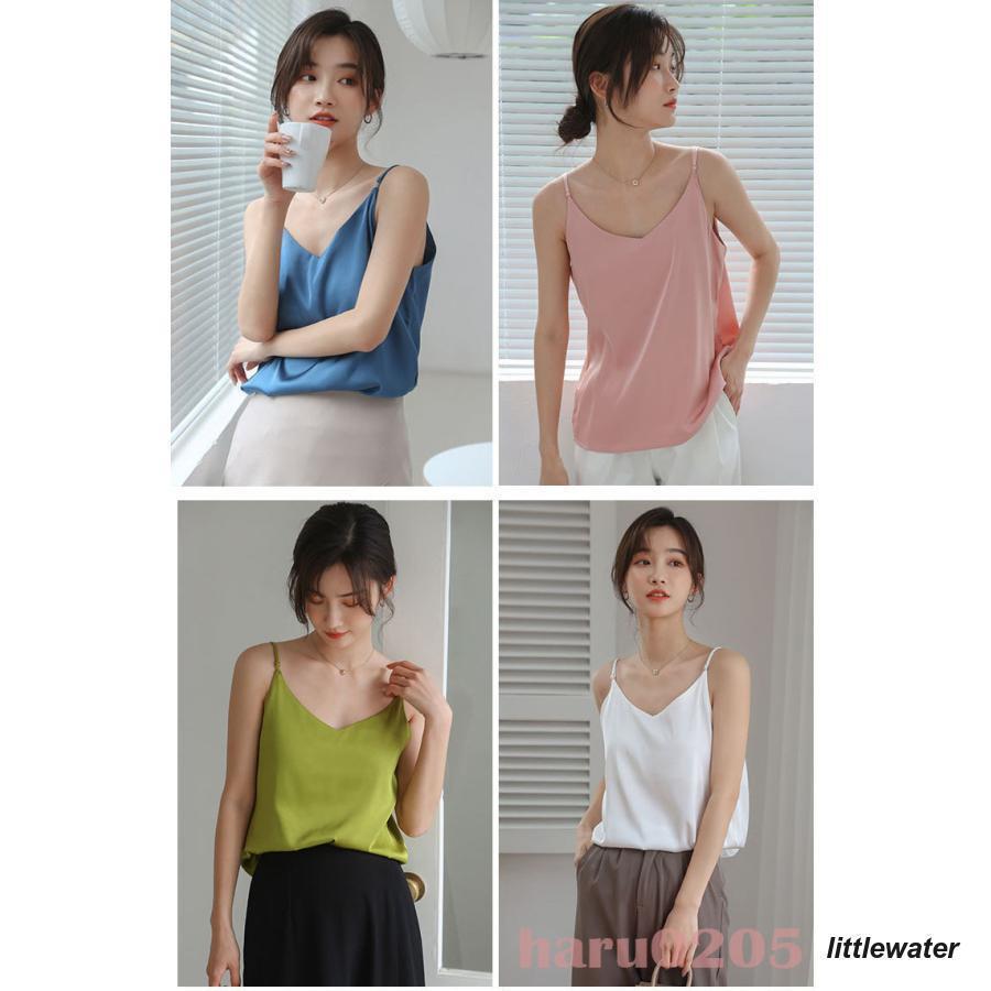 【スーパーセール限定】キャミソール インナー シルク Vネック レディース サテン キャミ サテン シンプル レース 夏 春 秋 ツルツル光沢感 肌着 ノースリーブ