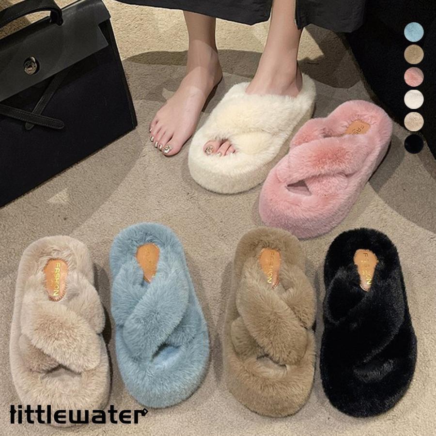 ファーサンダル 厚底 韓国ファースリッパ