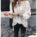 【スーパーセール限定】長袖tシャツ レディース ブラウス 大人キレイめ 春夏ドレープ 前上り シフォン 白ブラウス ポロシャツ
