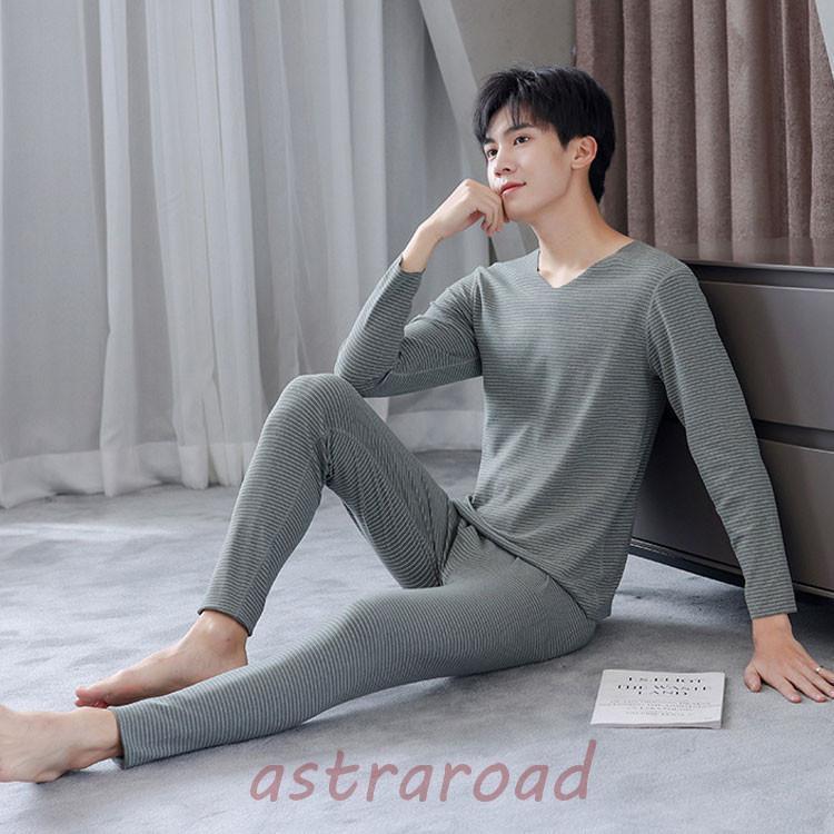 上下セット 秋冬 メンズインナー 男性用 インナーウェア Vネック 肌着 アンダーウェア 長袖シャツ　防..