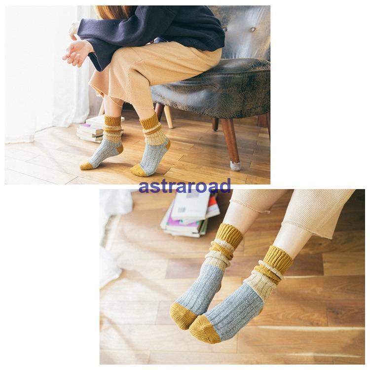 靴下 ソックス パイルソックス ラインソックス 太いライン 厚手 原宿スタイル おしゃれ 男性 女性 ユニセックス 秋 冬 くしゅくしゅ 大人 ファッ