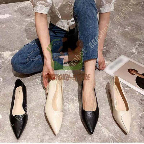 パンプス 痛くない 結婚式 レディース ポインテッドトゥパンプス 黒 シューズ スムース調 ウェディングシューズ ローヒール パンプス 太ヒール