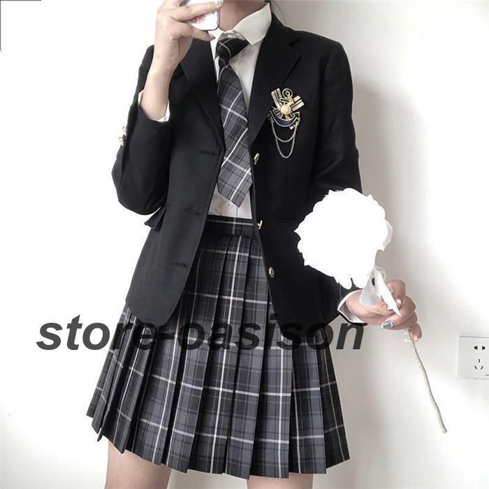 制服 女子高生 5点セット ブレザー スカート シャツ ネクタイ バッジ 学生服 セーラー服 スクール 高校生制服