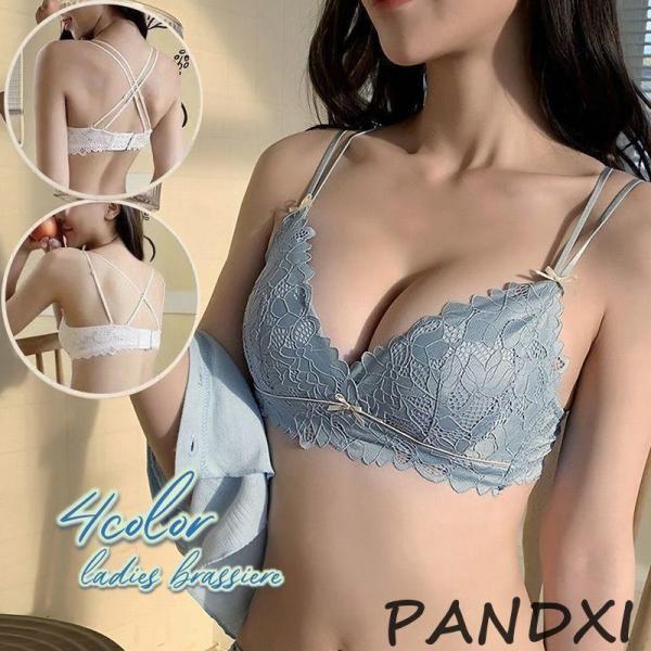 ブラジャー 単品 3/4カップ 4段ホック サイズ調整可能 レース ダブルストラップ レディース 女性 かわいい おしゃれ ノンワイヤー リボン インナー ア