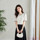 ブラウス レディース ラウンドネック ドット柄 シフォン 半袖 着痩せ 体型カバー おしゃれ パフスリーブ スリット ワイシャツ シンプル エレガント トップス