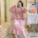 フランネル パジャマ レディース 冬 長袖 姫系 かわいい レース付き プリンセス もこもこ ネグリジェ ルームウェア 女の子 甘え系 蝶結び ナイトウェア