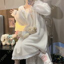 ルームウェア パジャマ レディース ワンピース もこもこ 冬 暖かい ボア 着る毛布 着ぐるみ フード付き 兎耳 あったかネグリジェ ロング 秋冬ルームウェア