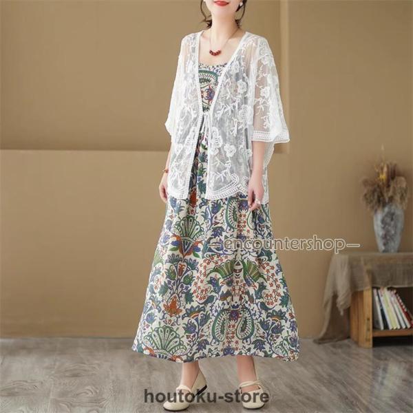 夏 トップス レディース 刺繍 シアーシャツ 前開き 7分袖 薄手 羽織り 花柄 顔周りをすっきりと見せる お出かけやお食事会など 幅広いシーンで大活躍