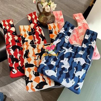 ニット トートバッグ 可愛い クリスマスニットバッグ軽量猫トートバッグ ミニトート マルシェバック バッグ かばん 小さめ ミニバック トート サブバッグ