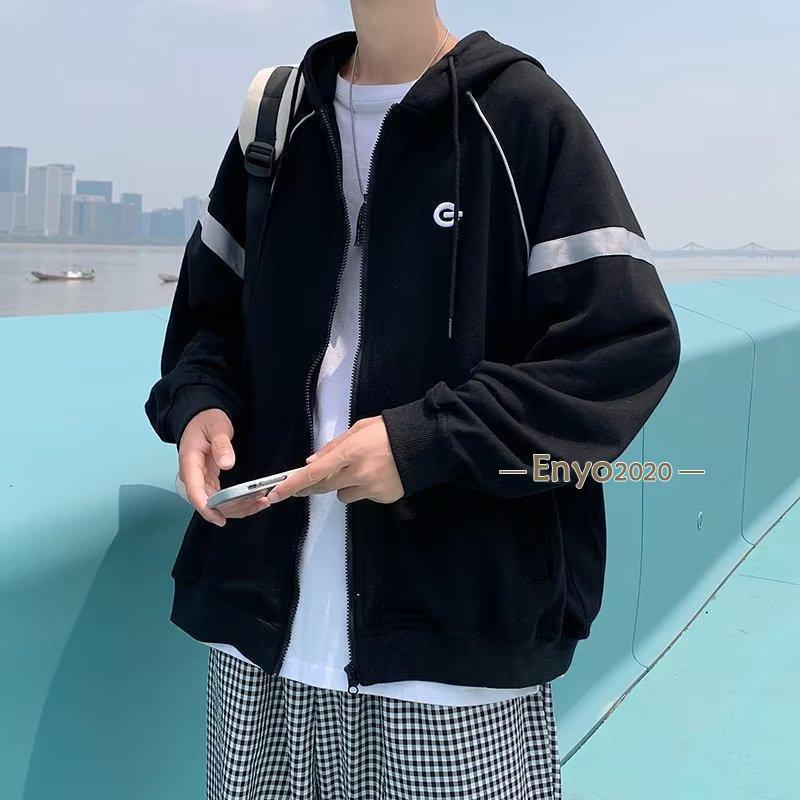 ジップアップパーカー メンズ 長袖 パーカー フード付き スウェット 開襟 カジュアル ゆったり オーバーサイズ おしゃれ スポーツ 春 秋服
