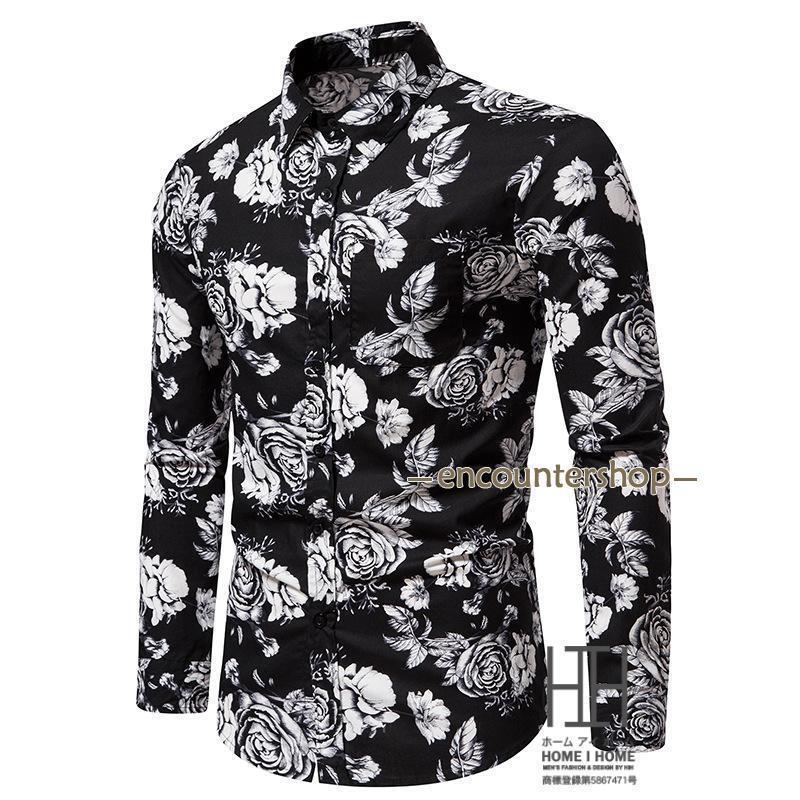 柄シャツ メンズ 長袖シャツ 花柄 総柄 プリント おしゃれ 大きいサイズ メンズシャツ カジュアルシャ..