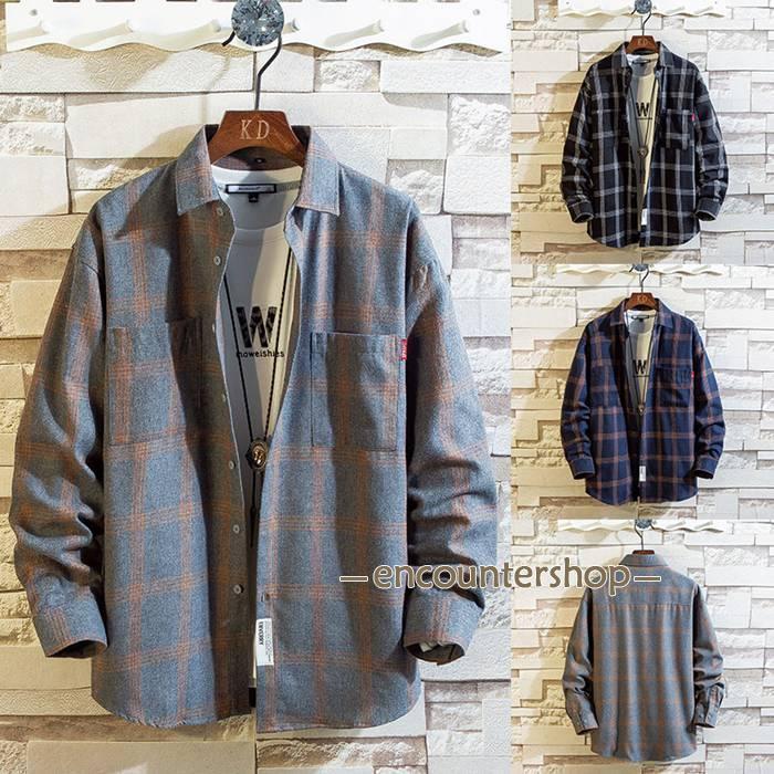 チェックシャツ メンズ 開襟シャツ カジュアルシャツ 長袖シャツ ネルシャツ チェック柄 ビジネス カジュアル シンプル お洒落(4)