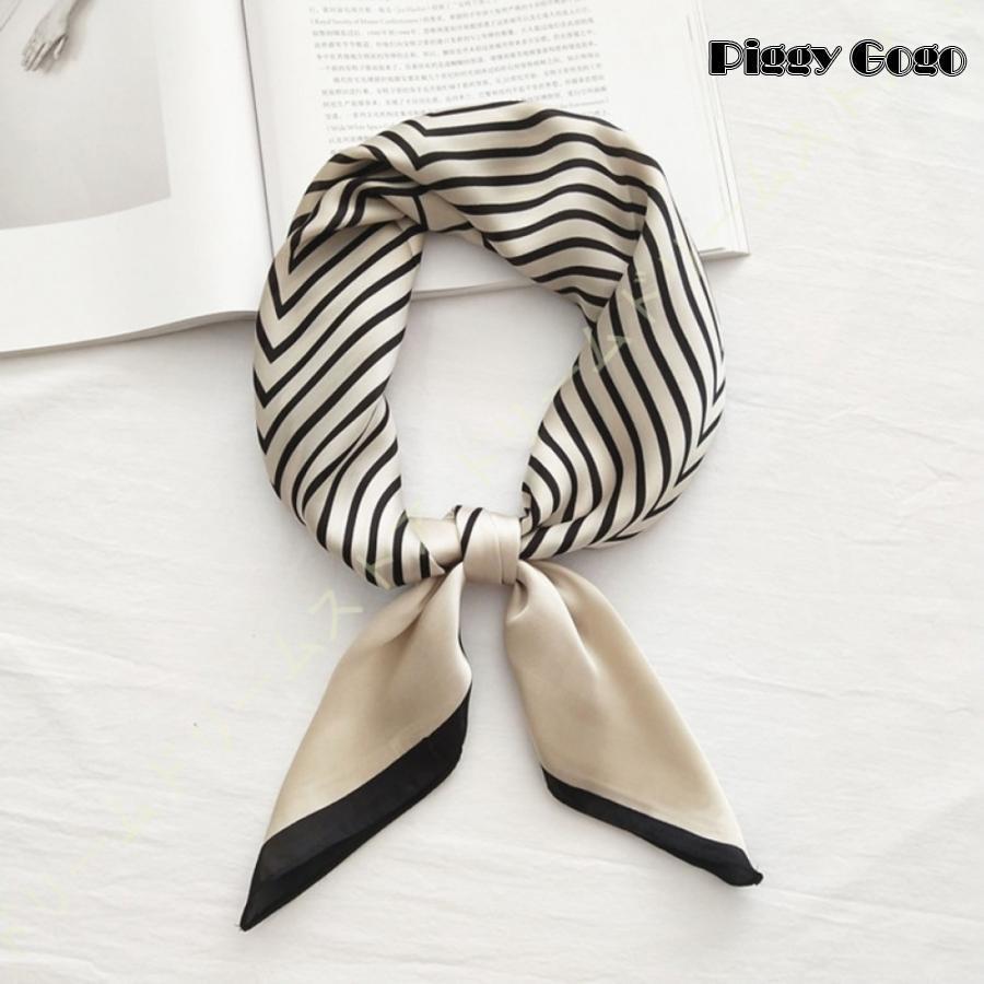 スカーフレディース フェイクシルク ネックスカーフ お洒落 正方形 ストライプ 髪飾り 絹 バッグ飾り 持ち手 柔軟 アクセサリー 優しい肌触り 通勤