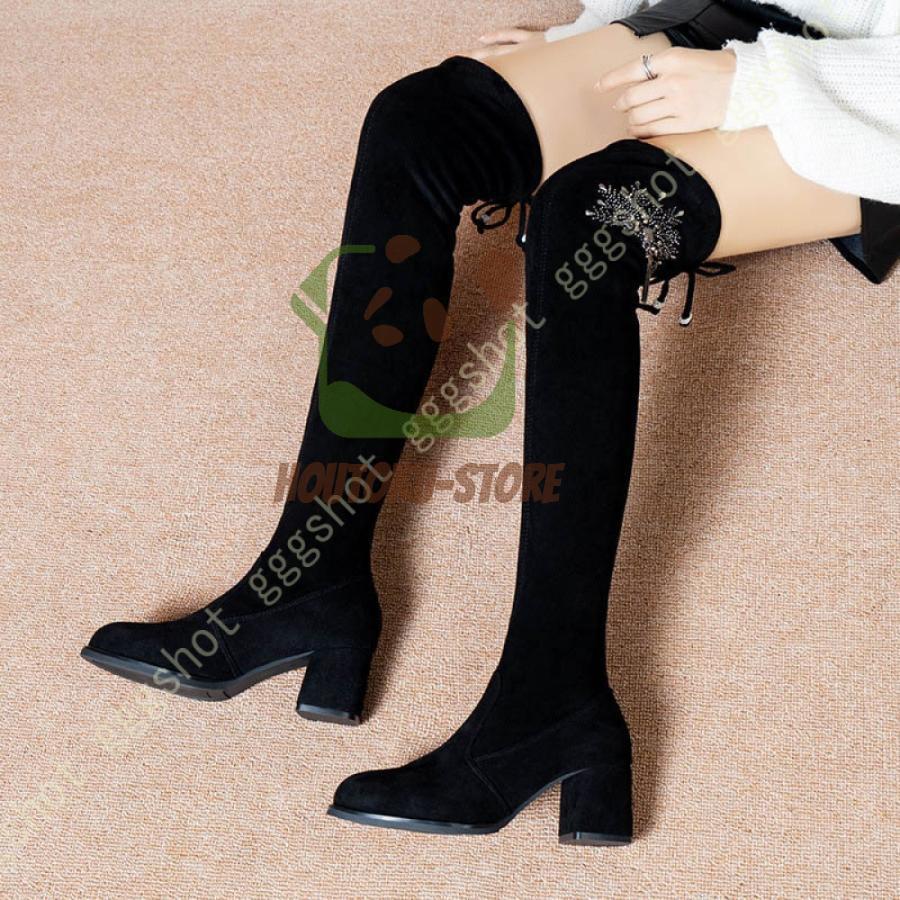 レディース ニーハイブーツ スエード ロングブーツ 長靴 5CM ハイヒールブーツ トレンドアイテム 美脚 ..