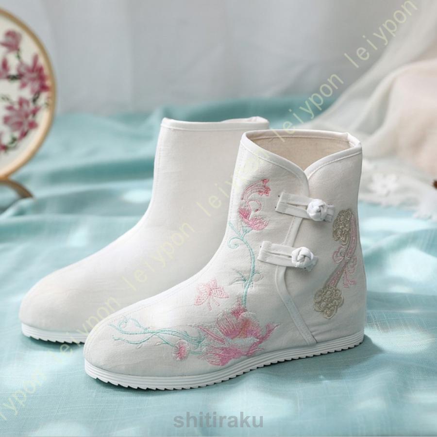 チャイナボタン付き ショートブーツ レディース 美脚 刺繍 アンクルブーツ インヒール 4cm チャイナシ..