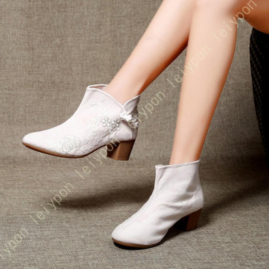 中華風 ショートブーツ レディース 美脚 チャイナシューズ ハイヒール 4.5cm 唐装 漢服シューズ 中華布..