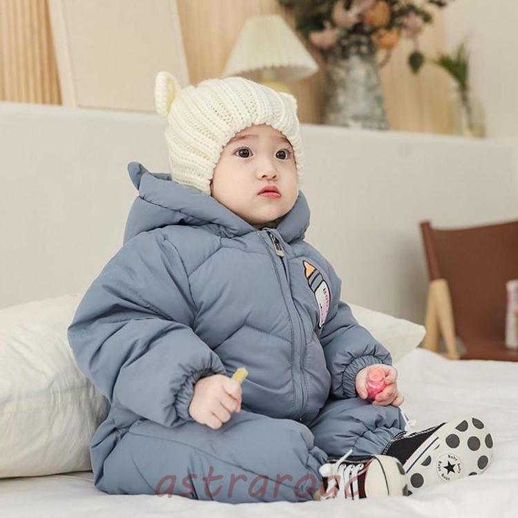 秋冬 ベビー ロンパース コート カバーオール ジャンプスーツ フード付き 防寒ジャケット 男の子 女の子 出産祝い ベビー服 中綿