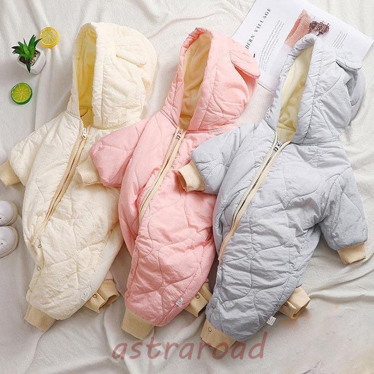 秋冬 ベビー ロンパース コート カバーオール ジャンプスーツ フード付き 防寒ジャケット 男の子 女の子 出産祝い ベビー服 中綿