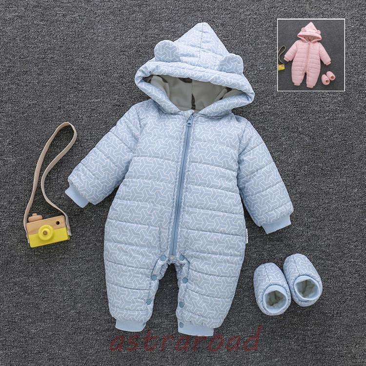 秋冬 ベビー ロンパース コート カバーオール ジャンプスーツ フード付き 防寒ジャケット 男の子 女の子 出産祝い ベビー服 中綿