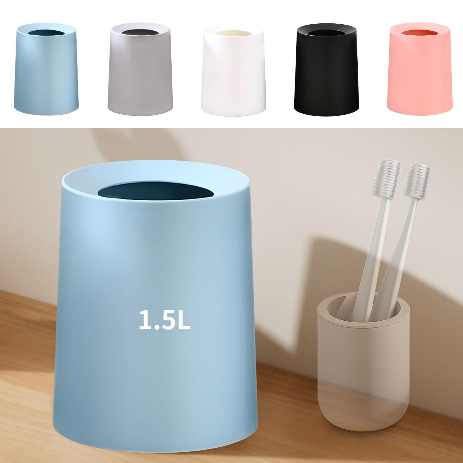 For Separated Refuse - ゴミ箱 ダストボックス 1.5L ブルー 北欧 シンプル おしゃれ ゴミ袋が見えない 隠せる 蓋なし リビング 洗面所 オフィス インテリア トラッシュカン