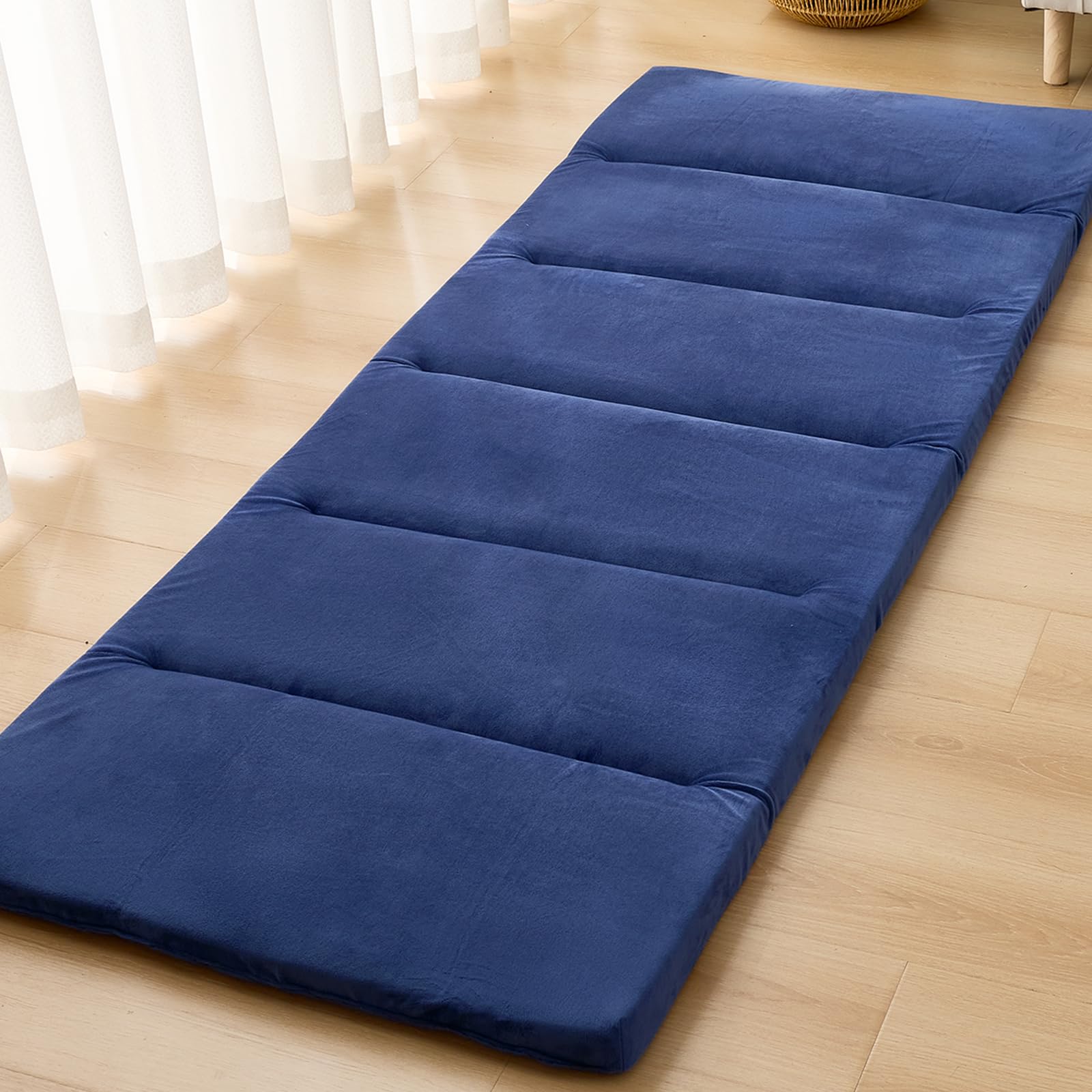 ごろ寝マット 長座布団 70×150cm 高反発ウレタン 厚さ5cm 硬め 折りたたみ 昼寝マット クッション 体圧分散 抗菌防臭 防ダニ 三つ折り コンパクト収納 車中泊 ネイビー