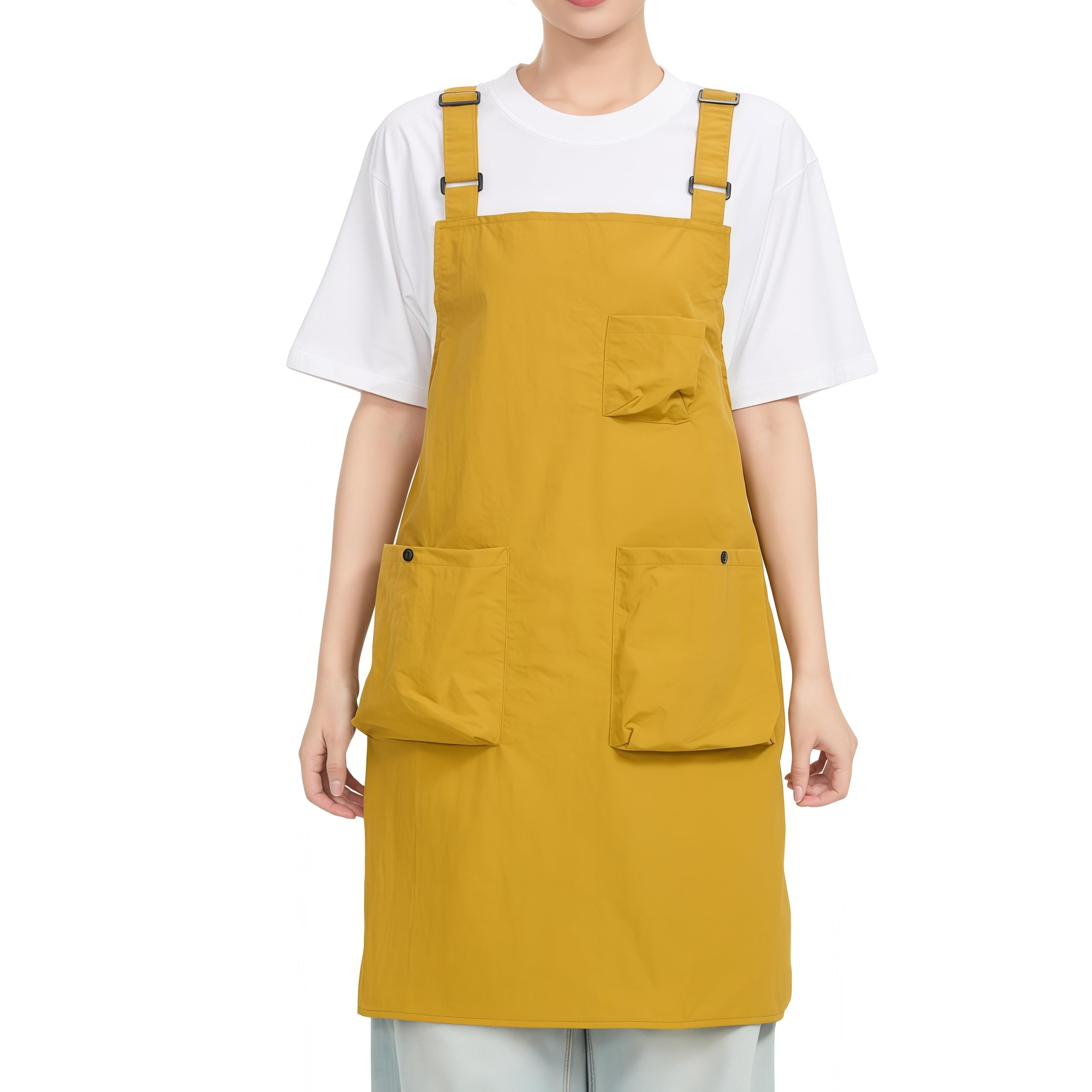 Rakuten - エプロン H型 無地 防水 速乾 レディース メンズ おしゃれ シンプル カフェ キッチン 飲食店 料理用 作業用 大容量ポケット付き 調節可能 芥子色