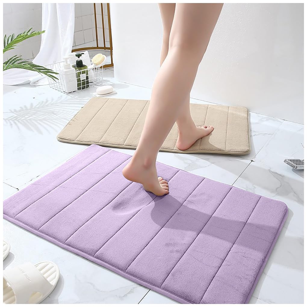 バスマット 足拭きマット 速乾 吸水 50cm×80cm すべり止め付き 低反発 洗える クッション お風呂 脱衣所 キッチン 洗面所 パープル