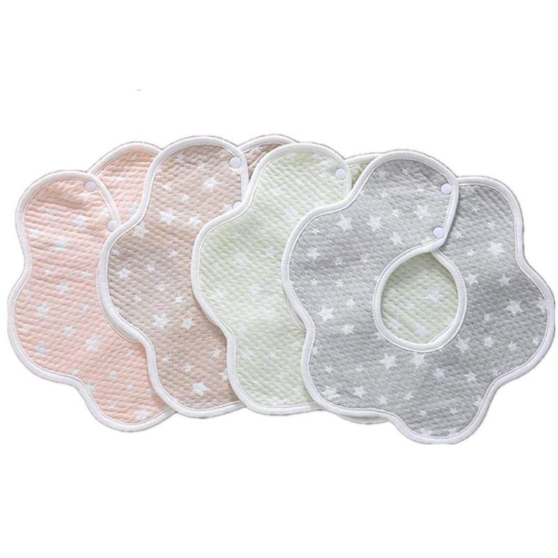 [NITIUMI] ベビービブ よだれかけ 食事 ベビー唾液タオル 4層厚さ コットン100% 防水 スナップボタン式 360度回転 花びら型 柔らかい ..