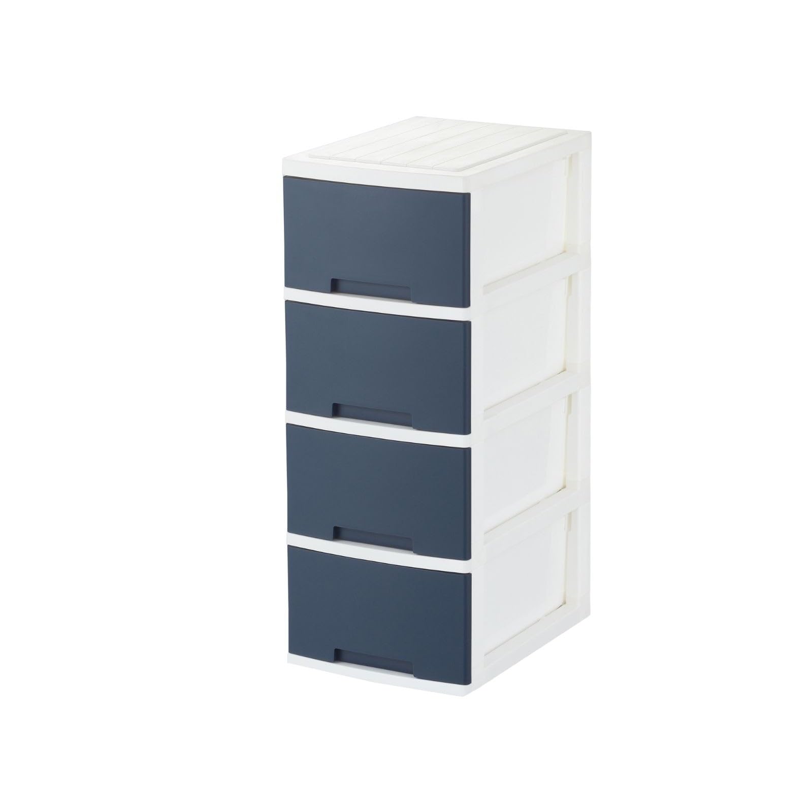 Baby Wardrobes - チェスト 4段 スリム 幅34cm 奥行47cm 高さ85cm 収納ボックス 引き出し 衣装ケース プラスチック キャスター付き 衣類収納 マリンネイビー
