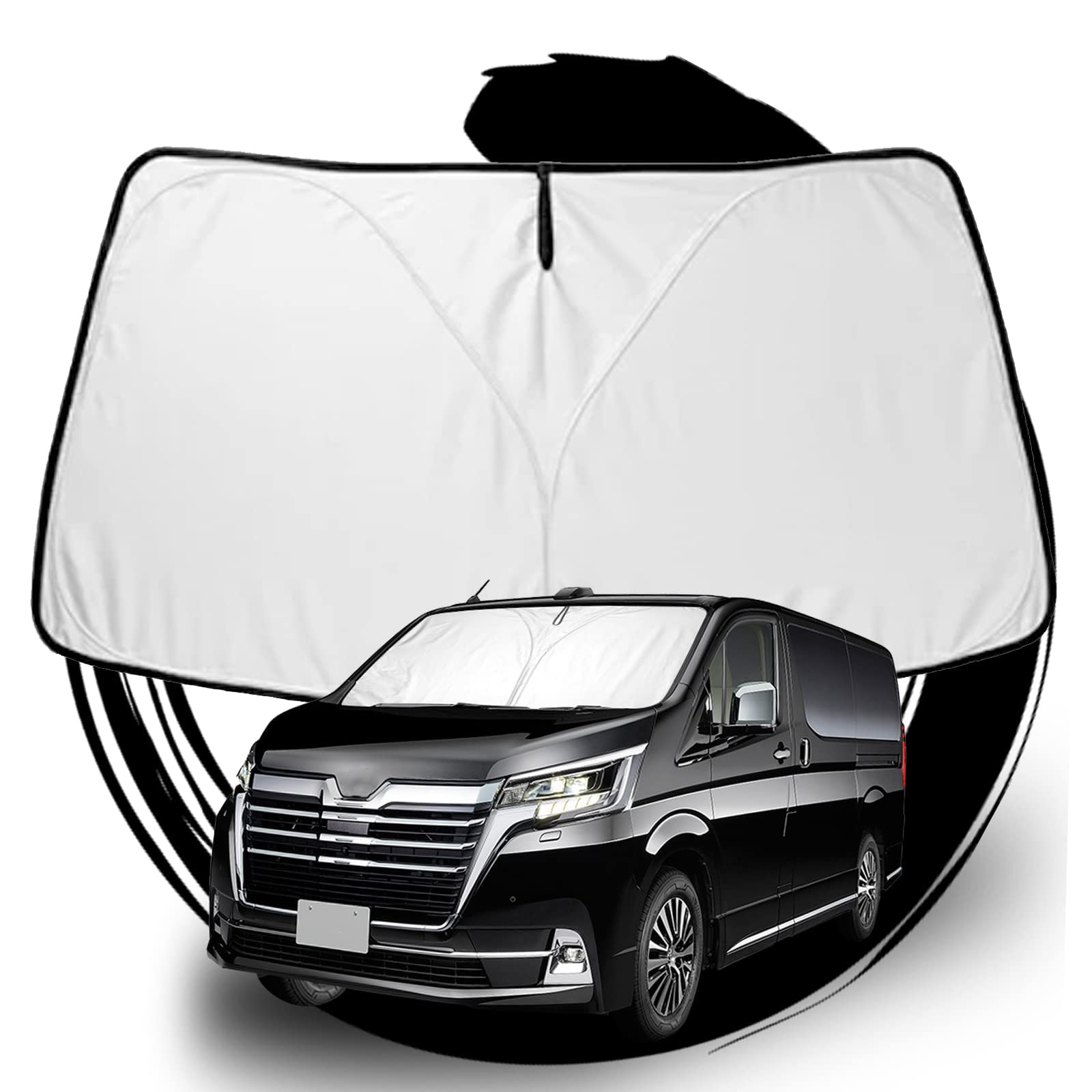 Rakuten - サンシェード フロントガラス用 パラソル 車用 日よけ UVカット 車中泊 折り畳み式 吸盤不要 カスタム パーツ 汎用型