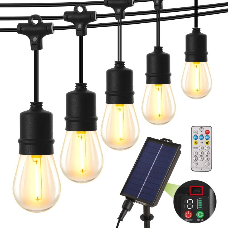 YOSION ソーラーストリングライト 防雨型 夜間自動点灯 4つの調光モード PC素材 電球色 2700k LED電球 クリスマス 結婚式 パーティー お祭り電飾 屋内屋外 庭ライト