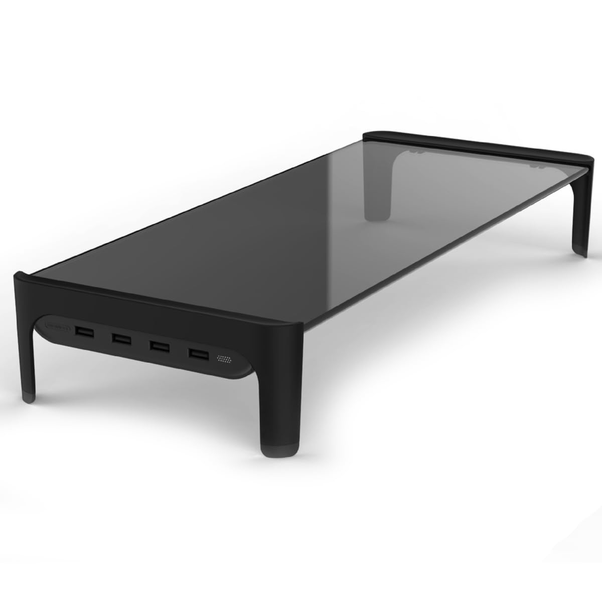 Rakuten - モニター台 強化ガラス 机上台 USBポート付き パソコンスタンド 卓上ラック 耐荷重40KG 滑り止め 姿勢改善 デスクボード 51×21cm ブラック