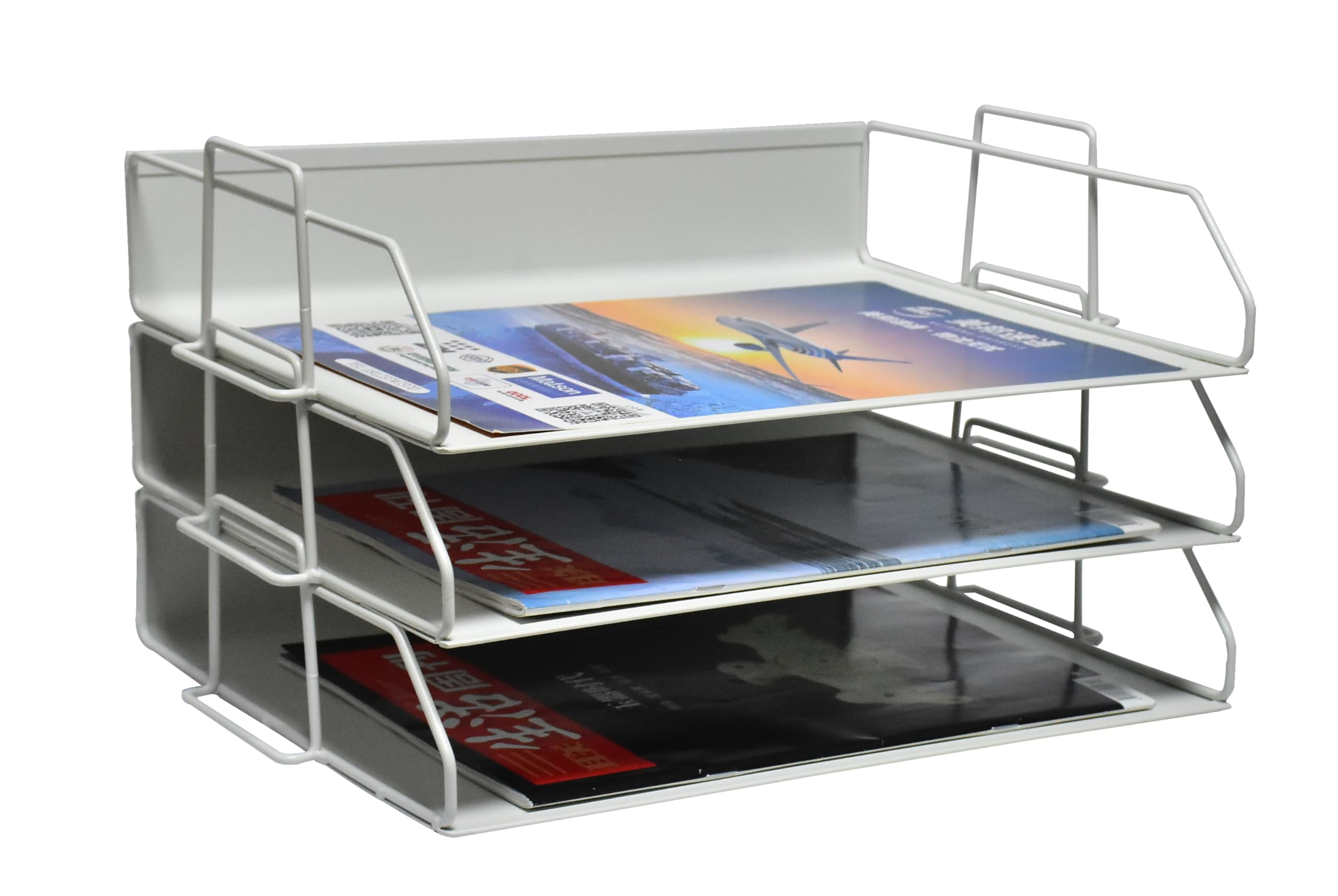 Peripheral Equipment, Parts - レターケース A4 横型 3段 卓上収納ラック メッシュ 金属 書類整理 トレー オフィス 収納ケース ホワイト デスク整理 積み重ね可能