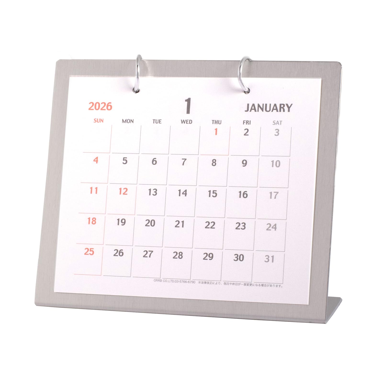 ・サイズ:幅13.5×高さ11.5cm ・掲載期間:2026年1月~12月 ・仕様:日曜始まり ・素材:金属 ・型番:PP-1000