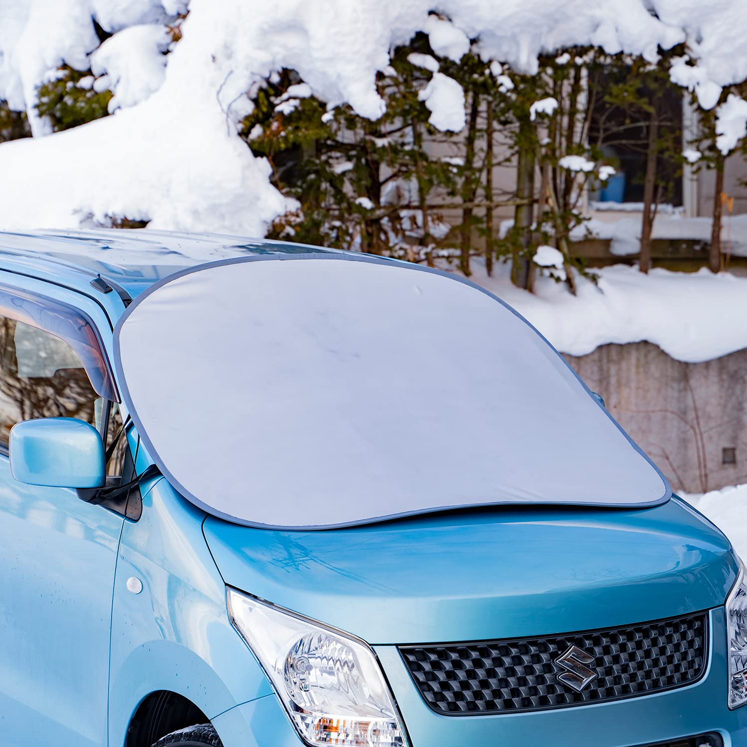 Point Wigs - フロントガラス 凍結防止カバー 車用 霜よけ シート 防雪 サンシェード 撥水加工 外付け シルバー 収納ケース付き