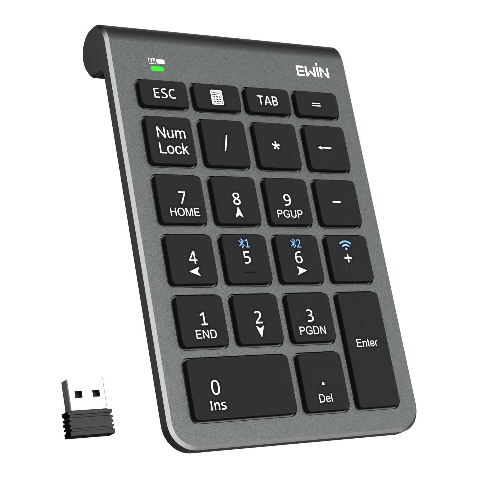 Ewin テンキー numlock非連動 Bluetooth/2.4G接続 3台デバイス接続 ワイヤレス 数字キーボード Bluetoothキーボード 超薄型 左手デバイス 片手デバイス ショートカットキー 日本語対応 iOS iPadOS Windows An