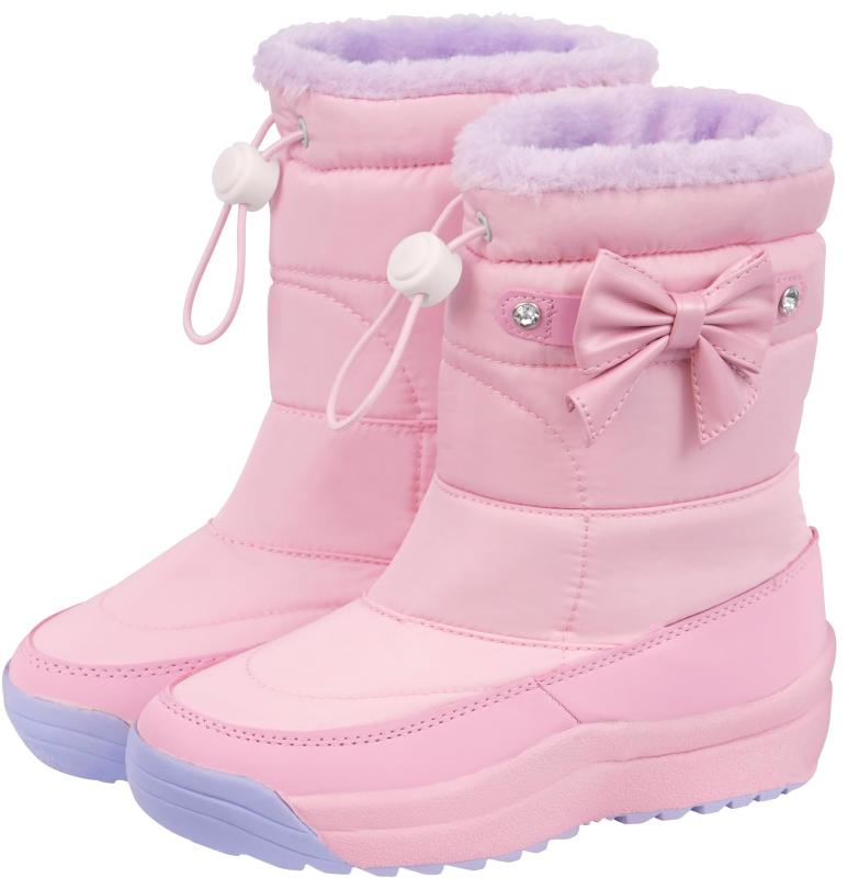 [アリサナ] スノーブーツ キッズ 長靴 女の子 防寒 スパイク付き リボン ブーツ