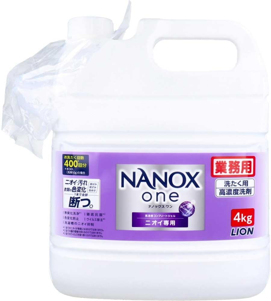 ナノックスワン 4kg 業務用 NANOXone ニオイ専用 ライオン 大容量 つめかえ用 ライオン トップ 詰め替え用 洗濯洗剤 洗濯回数400回分 お徳用 業務用 すすぎ1回 洗たく洗剤 液体洗剤 詰め替え トップ ナノックスワン ナノックス LION NANOX one 大容量 防臭 高濃度 抗菌のサムネイル