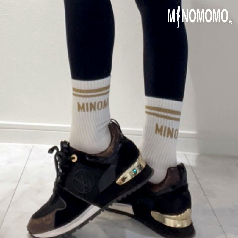 【レビュークーポン配布中】MINOMOMO Gold line ソックス 2足セット 靴下 クルーソックス 運動 ジム トレーニングウェア ヨガウエア ランニング スポーツ フィットネス ダブルライン 2本線 お洒落 可愛い minomomo minorin みのりん O-22003