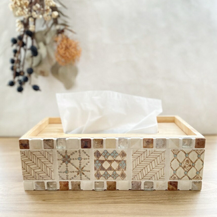 ティッシュケース おしゃれ 北欧 木製 かわいい タイル ティッシュボックス カバー ケース 収納 インテ..