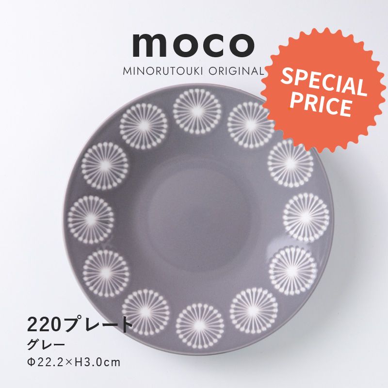 みのる陶器【moco（モコ）】220プレート(Φ22.0×H3.0cm）グレー